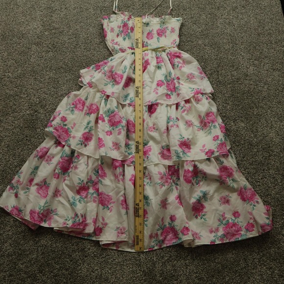 LoveShackFancy Dress Womens Small Pink Floral Tiered Maxi Smocked Ruffle Belted - Picture 9 of 13